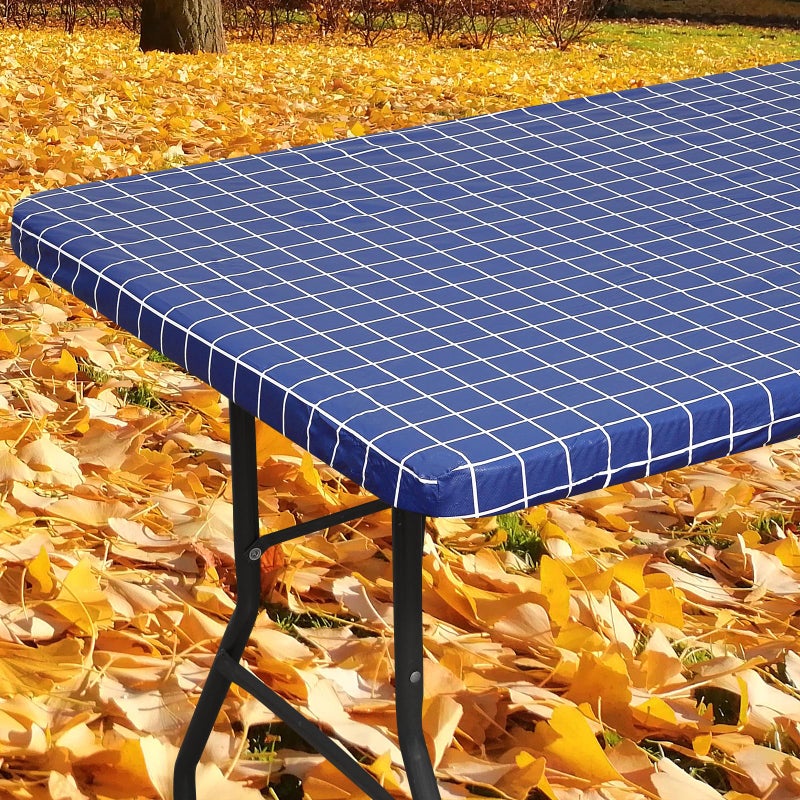 Spotjoy Rectangle Table Cloth  Elastic Fitted Flannel Backed Plastic Table Covers for 6 Foot Folding Tables  Waterproof Vinyl Tablecloths for Picnic  Camping  Indoor and Outdoor (Navy  30 x 72 inch) - Image 5