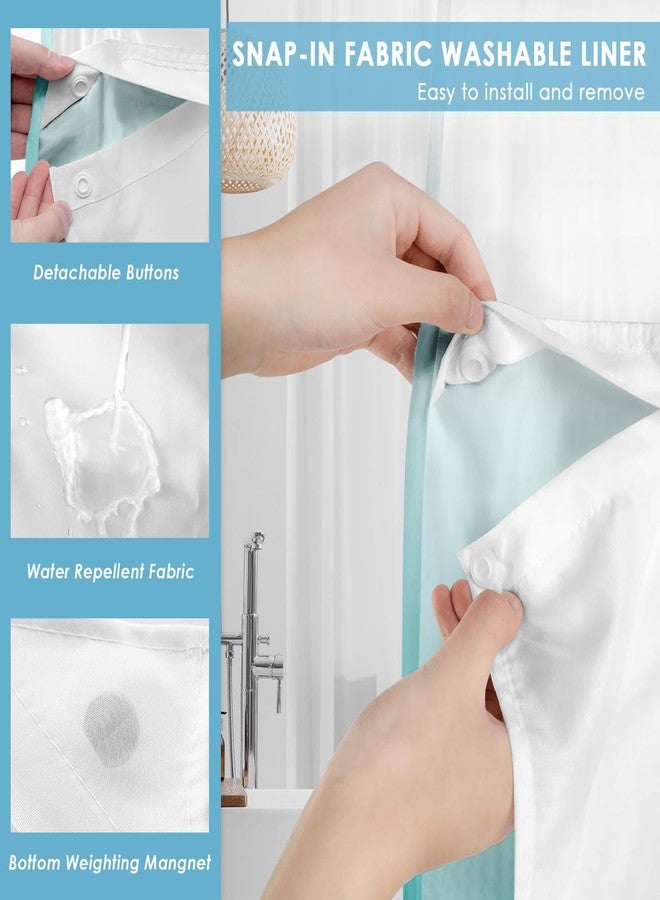 Nesphy No Hook Ombre Teal Shower Curtain with Snap in Fabric Liner Set, Modern Design Double Layers Waterproof Fabric with See Through Top Window Open Grommet Bath Curtain 71x74 Inch - Image 5