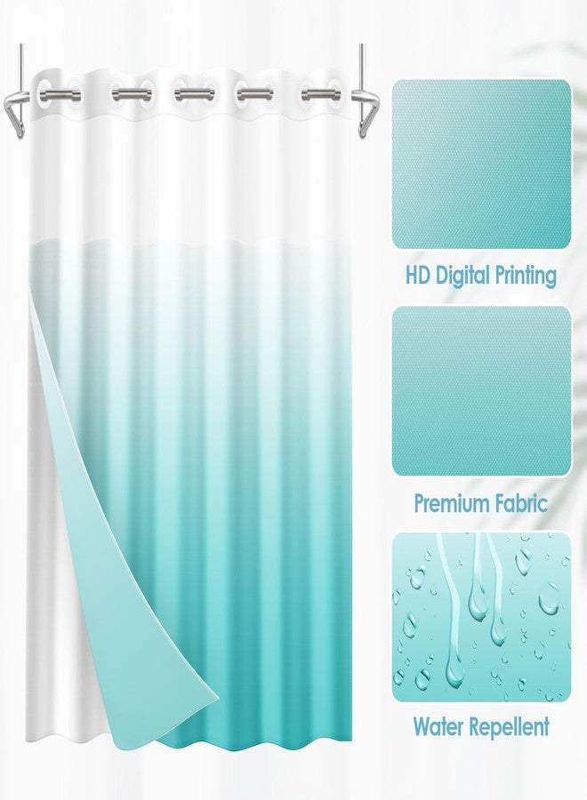 Nesphy No Hook Ombre Teal Shower Curtain with Snap in Fabric Liner Set, Modern Design Double Layers Waterproof Fabric with See Through Top Window Open Grommet Bath Curtain 71x74 Inch - Image 4