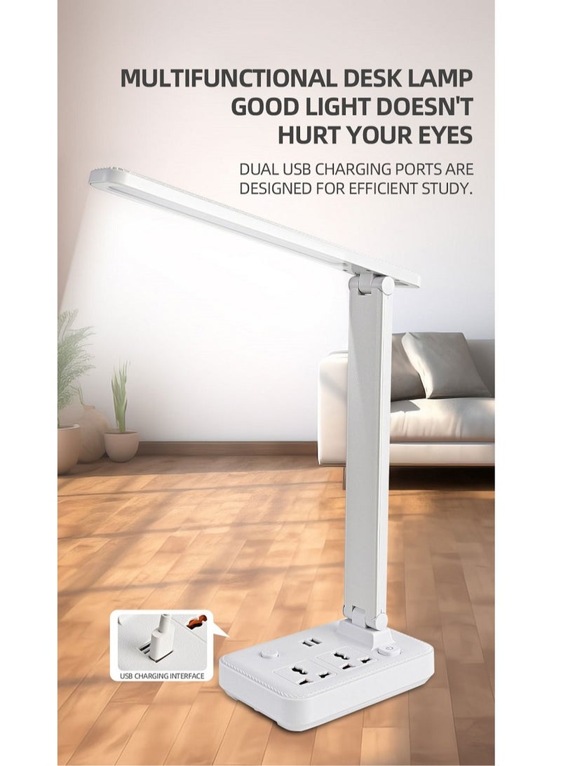 Power Strip with LED Desk Lamp, 2 Outlets 2 USB Ports 3 Modes with Remote Control, Touch Lamp Small Desk Lamp for Home Office Bedroom Bedside, Study Reading Light, 2M Extension Cord - Image 1