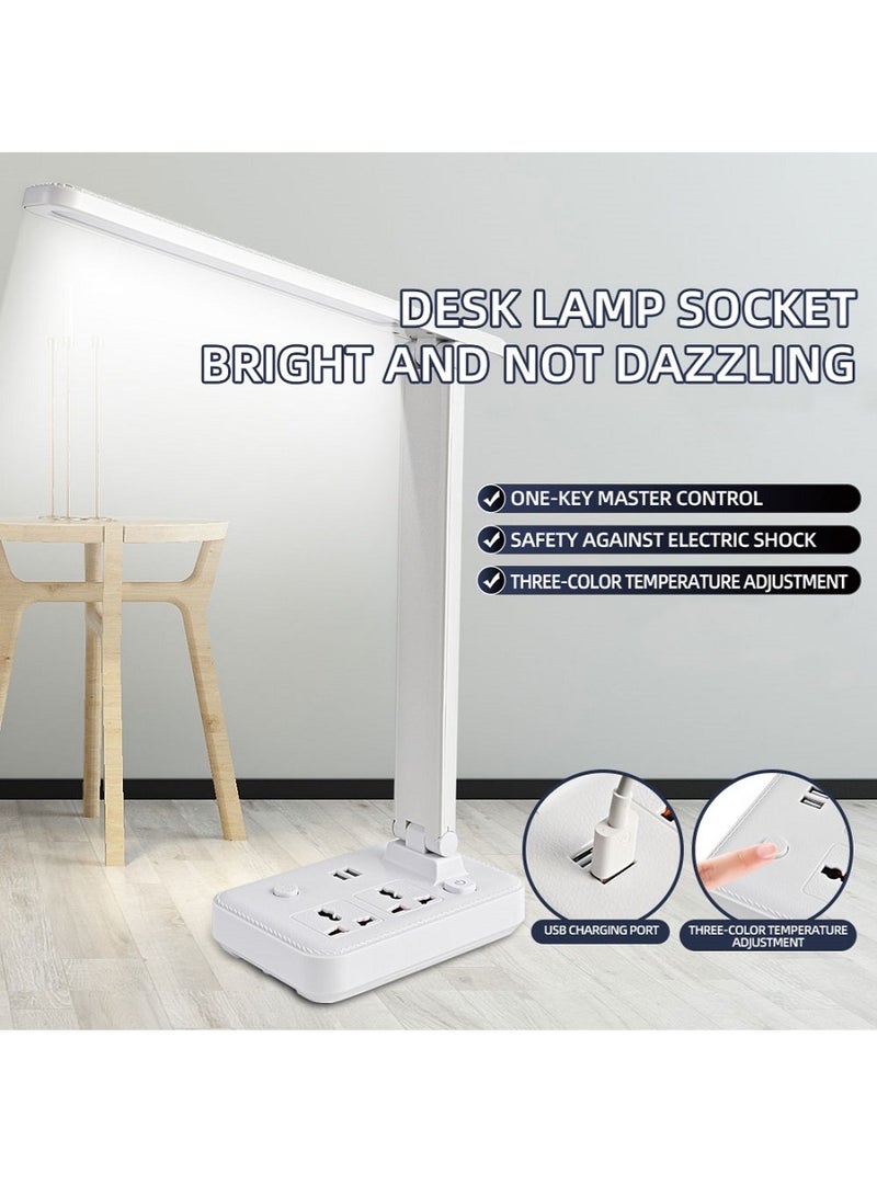 Power Strip with LED Desk Lamp, 2 Outlets 2 USB Ports 3 Modes with Remote Control, Touch Lamp Small Desk Lamp for Home Office Bedroom Bedside, Study Reading Light, 2M Extension Cord - Image 3