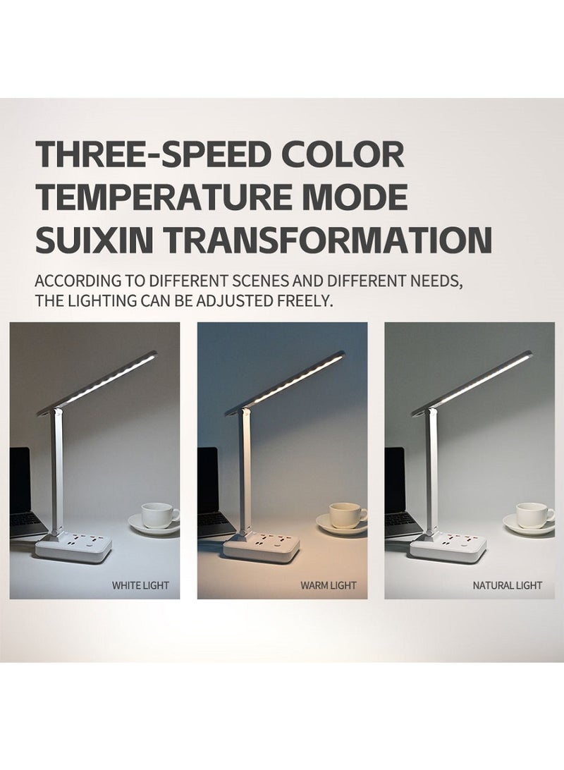 Power Strip with LED Desk Lamp, 2 Outlets 2 USB Ports 3 Modes with Remote Control, Touch Lamp Small Desk Lamp for Home Office Bedroom Bedside, Study Reading Light, 2M Extension Cord - Image 2