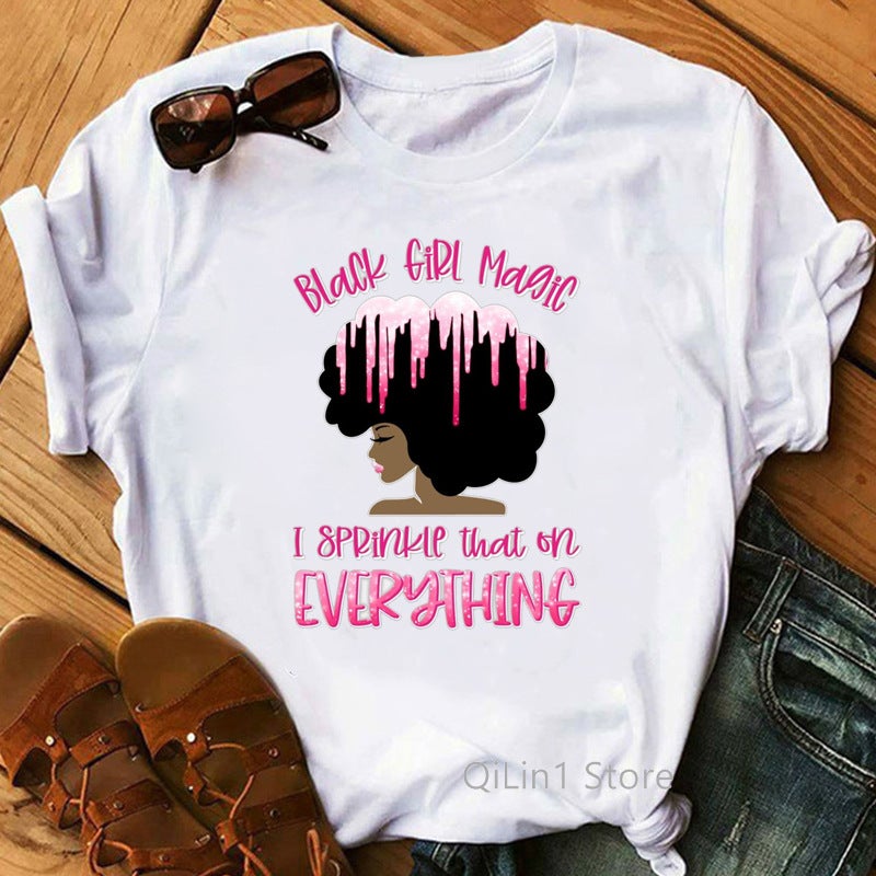 [On the same day] 2021T-shirt Black Girl Feminist style T-shirt cross-border European and American printed women's clothing - Image 1