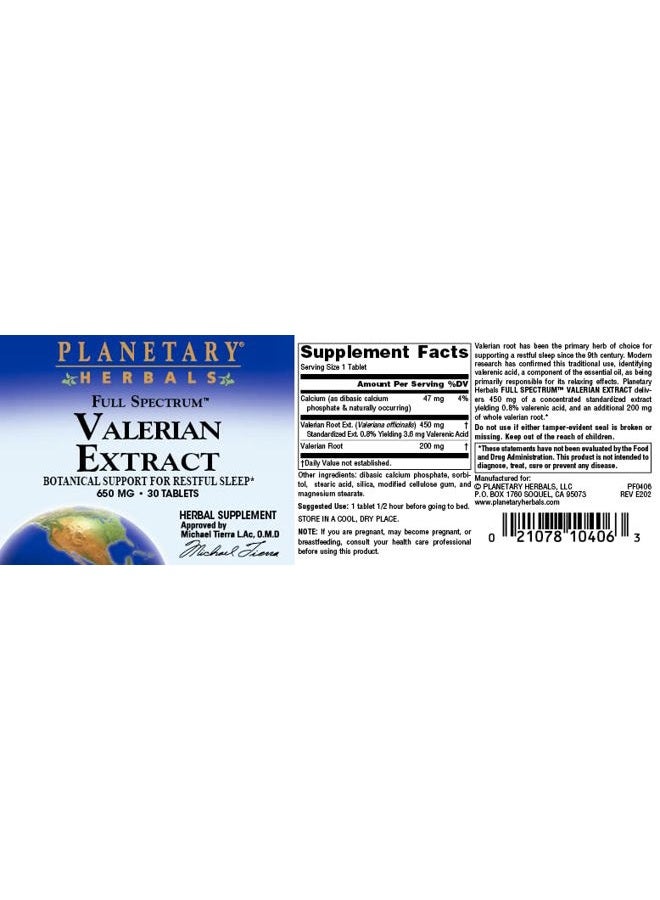 PLANETARY HERBALS Full Spectrum Valerian Extract Tablets, 30 Count - Image 4