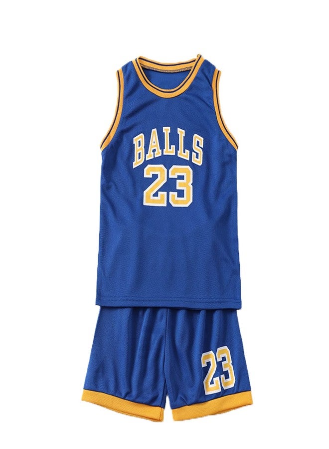 Tiuredx Toddler Baby Boys Basketball Jersey Outfit Toddler Kids Sports Shorts Set Summer Clothes (Blue_N23, 5 Years) - Image 1