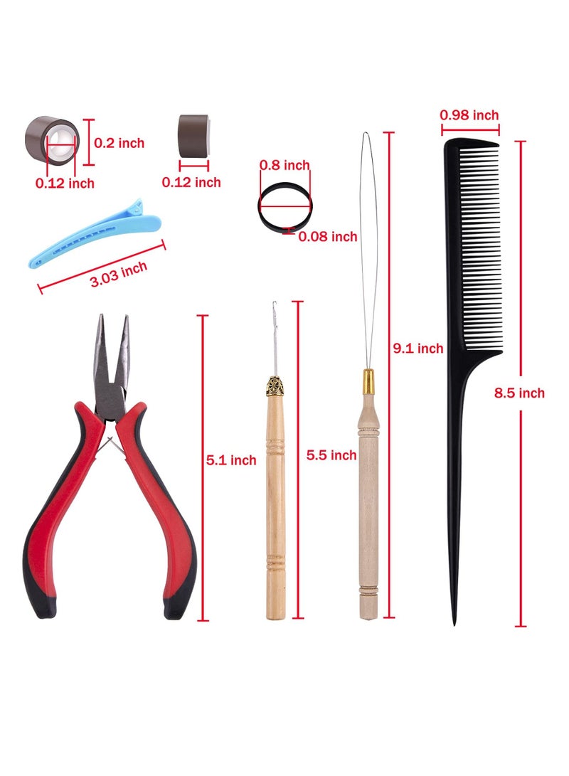 Y&D Hair Extensions Kit 500 Pcs Brown Micro Ring Beads 1 Plier 2 Hook Needle Pulling Loop 4 Plastic Alligator Clips Comb and Bags Black Mini Rubber Elastic - Image 2