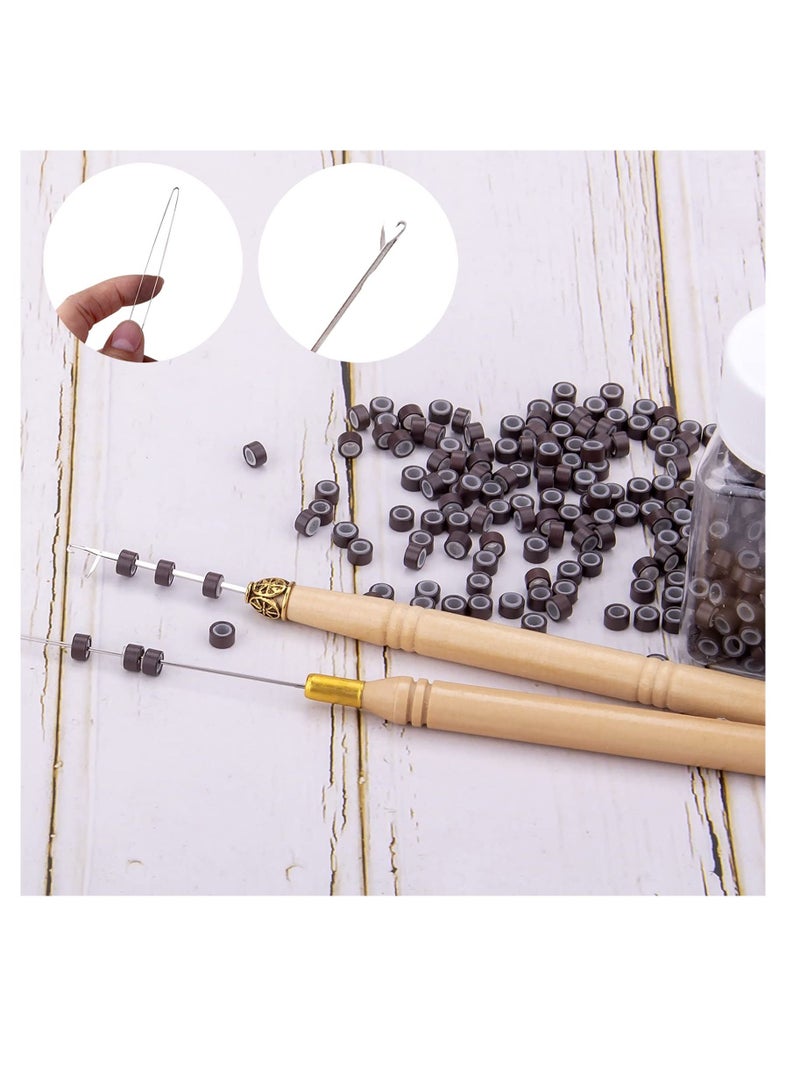 Y&D Hair Extensions Kit 500 Pcs Brown Micro Ring Beads 1 Plier 2 Hook Needle Pulling Loop 4 Plastic Alligator Clips Comb and Bags Black Mini Rubber Elastic - Image 4