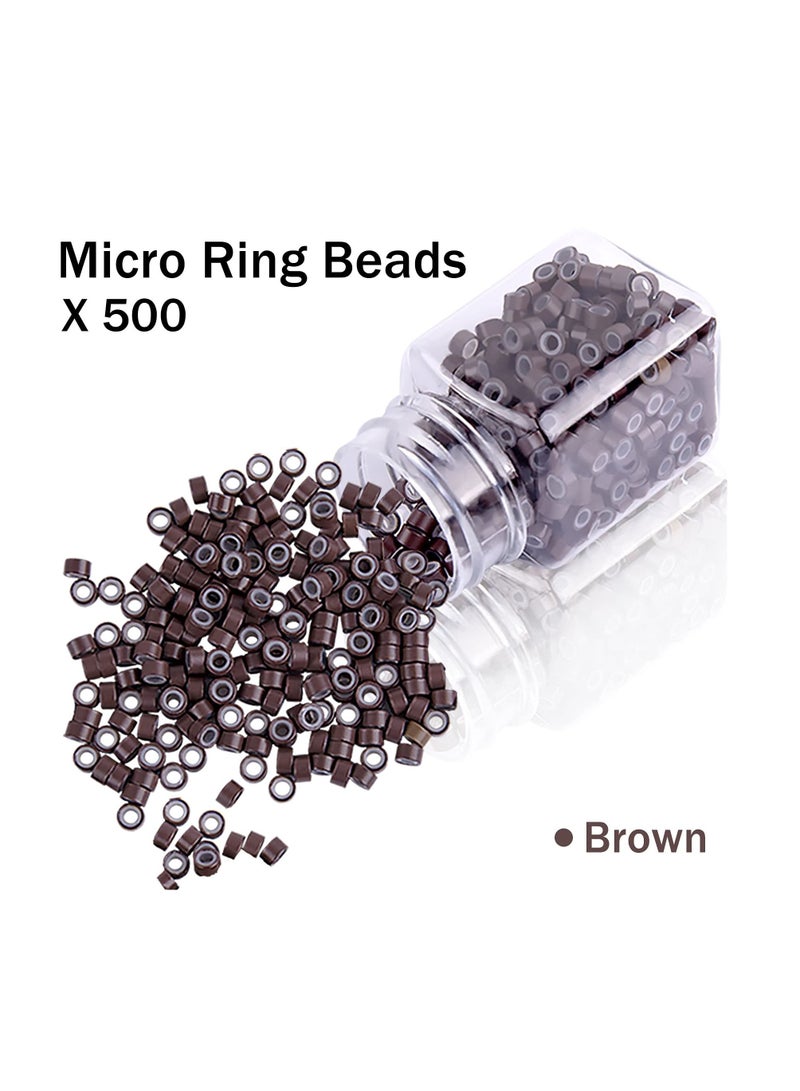 Y&D Hair Extensions Kit 500 Pcs Brown Micro Ring Beads 1 Plier 2 Hook Needle Pulling Loop 4 Plastic Alligator Clips Comb and Bags Black Mini Rubber Elastic - Image 5