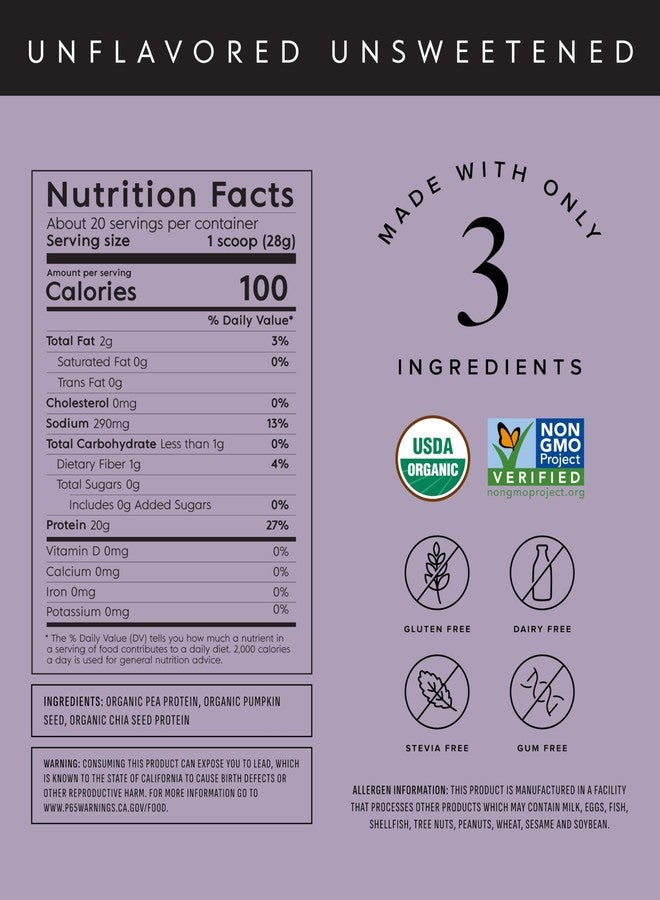 Truvani Pea Protein Powder | Unflavored | 20g Organic Vegan Plant Based Protein | 20 Servings | Keto | Gluten & Dairy Free | Low Carb | No Added Sugar - Image 2