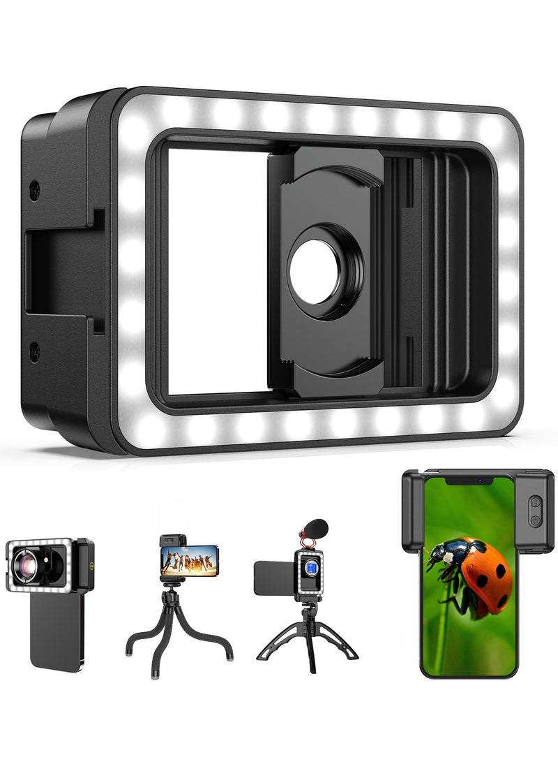 Barakah Thread Lens Adapter 17mm+37mm with LED Fill Light, One-Piece Lens Phone Adapter for Android/iPhone, Professional Macro Photography Lens Attachments for Macro/Wide Angle/Flow/Radial/Star Filter/ - Image 1