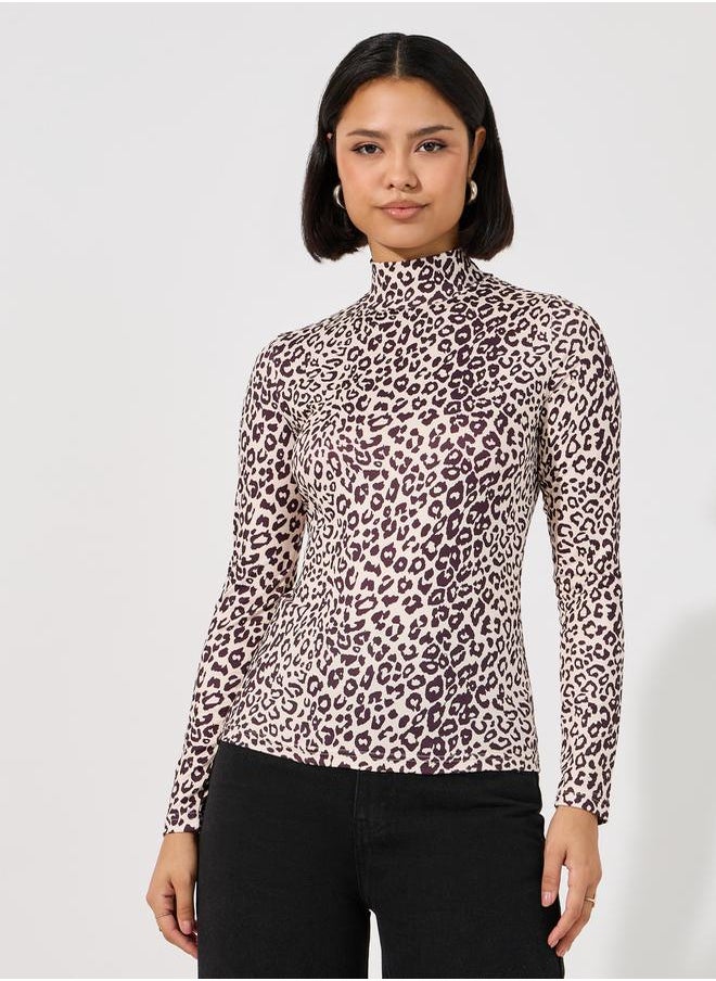 Styli - Leopard Print Fitted Knit Top - Image 1