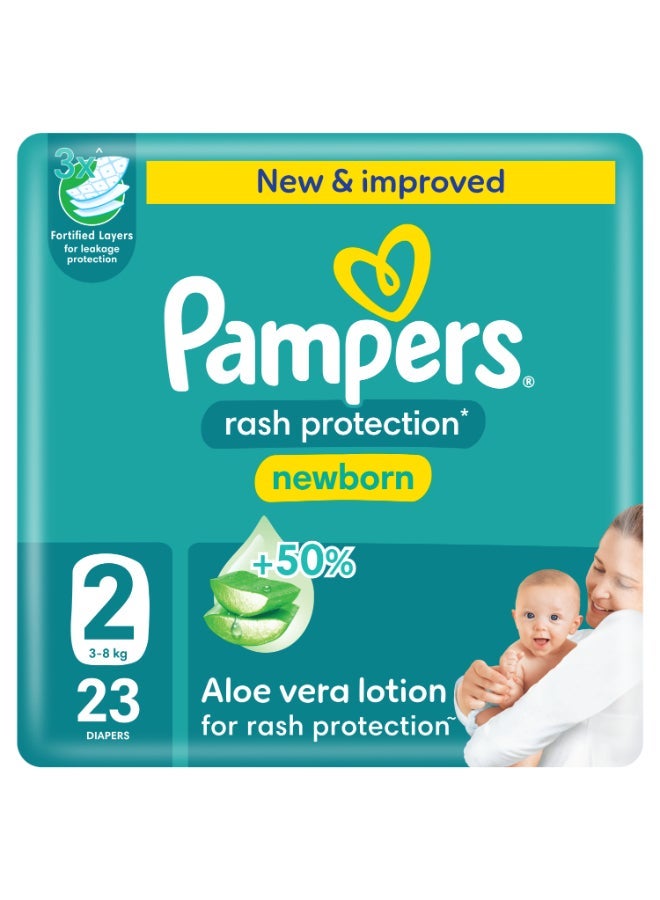 Pampers Baby-Dry Newborn Taped Diapers with Aloe Vera Lotion, Leakage Protection, Size 2, 3-8kg, Carry Pack, 23 Count