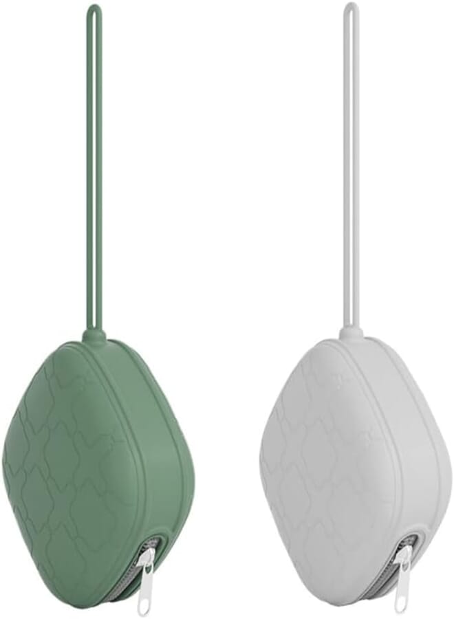 2 Pack Silicone Pacifier Holder Case, Portable Pacifier Cover Bag ，Portable coin storage bag（gray and green）
