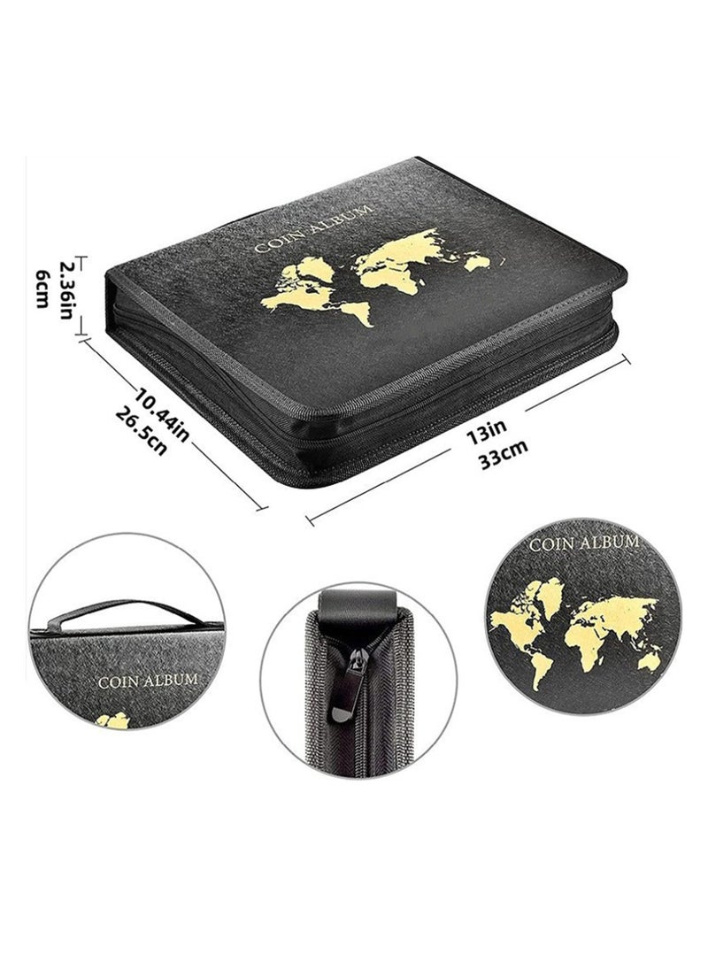 Coin Collection Book, Holder for Collectors, 200 Pockets Coins, Collecting Album with Zipper and Handle & 30 Sleeves Paper Money Display Storage, Case for Coin Currency Collection Supplies