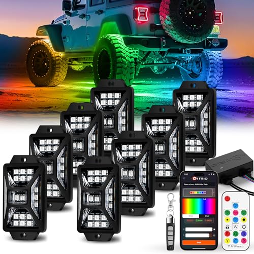 DITRIO 8 Pods Five Sided RGB Rock Lights for Trucks Jeep UTV SUV ATV Golf Cart, Multi Chasing Color App/Remote Control Led Rock Lights with Music Mode, Waterproof Exterior Underglow Kits for Cars - Image 1