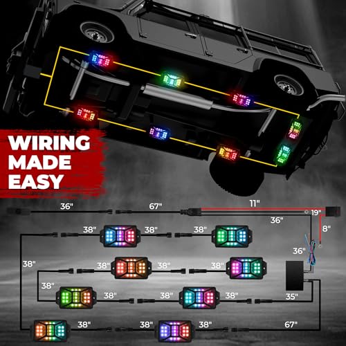 DITRIO 8 Pods Five Sided RGB Rock Lights for Trucks Jeep UTV SUV ATV Golf Cart, Multi Chasing Color App/Remote Control Led Rock Lights with Music Mode, Waterproof Exterior Underglow Kits for Cars - Image 5