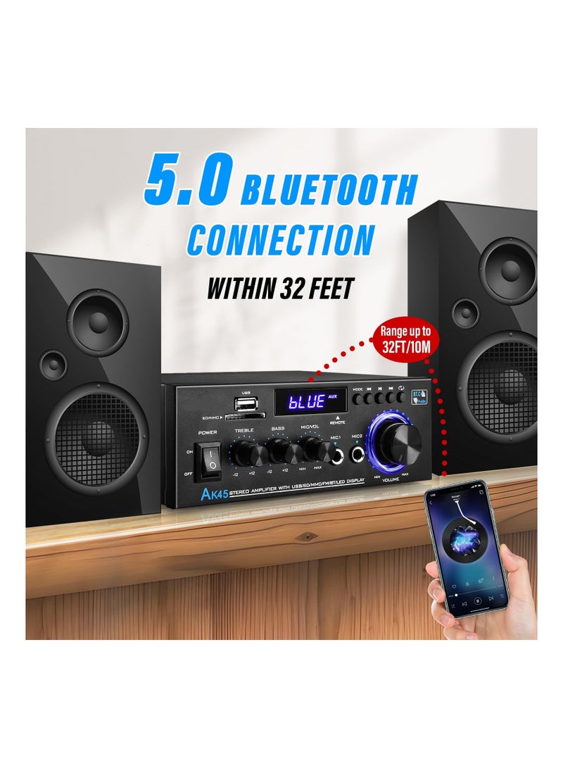 SYOSI Stereo Audio Amplifier, 2 Channel Wireless Bluetooth Receiver Home Theater Amplifier Remote Control System Home Amplifiers Bluetooth Audio Receiver Home Theater System for FM Radio, USB, SD Card - Image 2