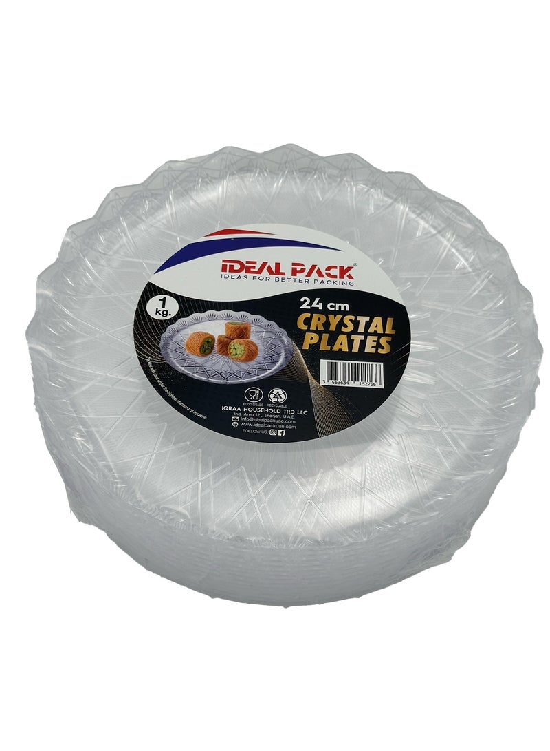 Ideal Pack Plastic Crystal Plates – 24 cm | Elegant Clear Disposable Plates | 1 Kg Bulk Pack | Premium Plastic Tableware for Events, Catering, and Home Use - Image 1