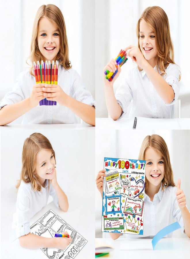Cinrobiye 30 Pcs Happy 100th Day Coloring Poster Pack with 30 Stacking Crayons for School Party Favors，100 Days of School Ideas Project Chart Fill in Poster School Craft Classroom Activities Supply - Image 5