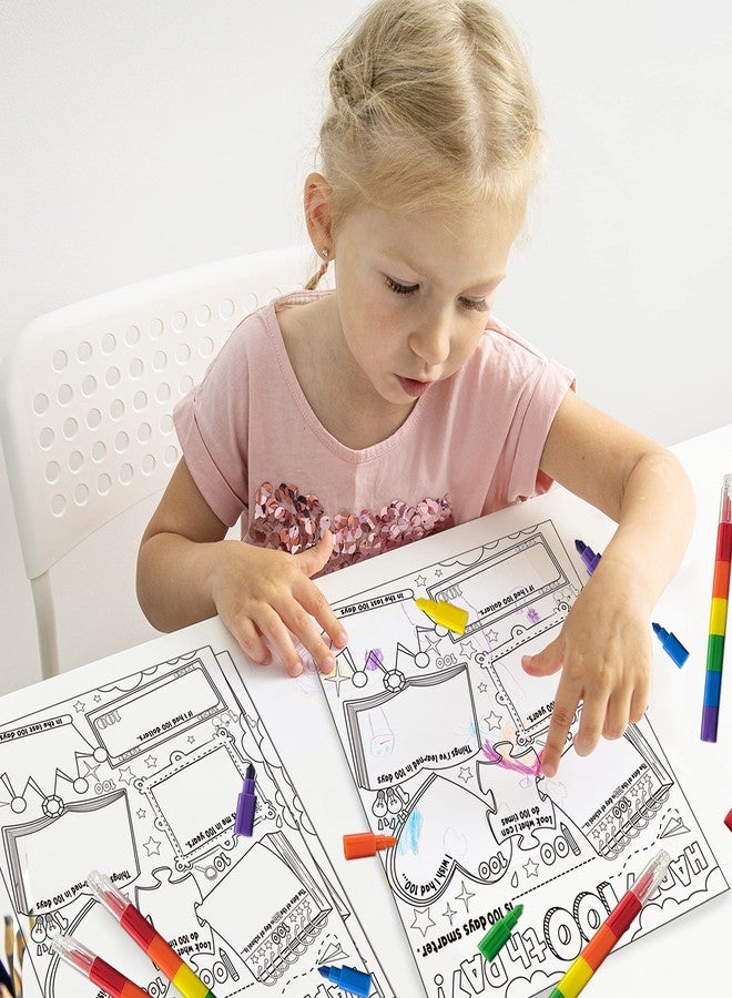 Cinrobiye 30 Pcs Happy 100th Day Coloring Poster Pack with 30 Stacking Crayons for School Party Favors，100 Days of School Ideas Project Chart Fill in Poster School Craft Classroom Activities Supply - Image 4