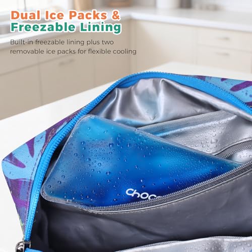 Choco Mocha Snack Bag for Kids Small Cooler Bags Insulated & Freezable Snack Bag For School Toddler Snacks Bag, Car Blue - Image 5