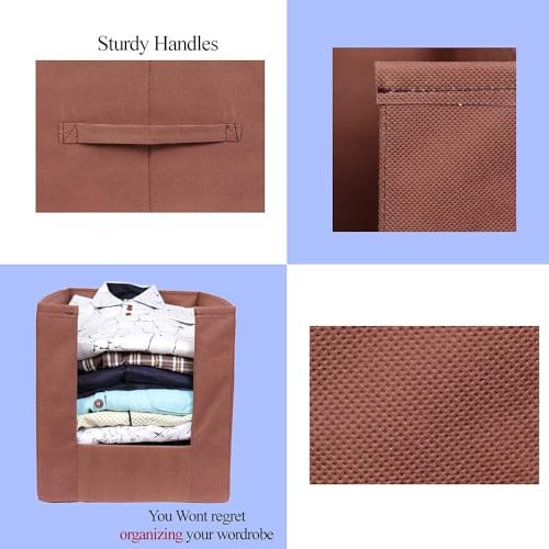 MBW Clothes Organizer for Wardrobe | Cupboard Storage Organizer Box | Shirt & Saree Stacker | Foldable Fabric Organiser – Brown, Pack of 2 - Image 4