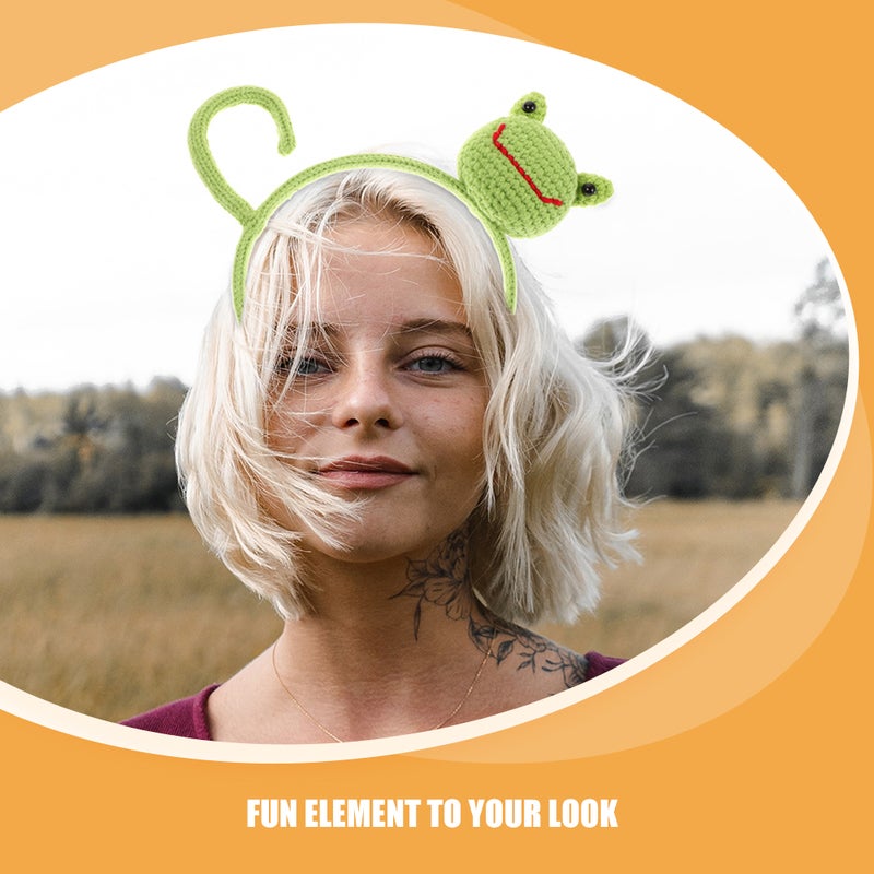 2pcs DIY Handmade Knitted Frog Cartoon Headband Cute Animal Hair Accessory for Women Suitable for Makeup Skincare Spa and Costume Parties - Image 2