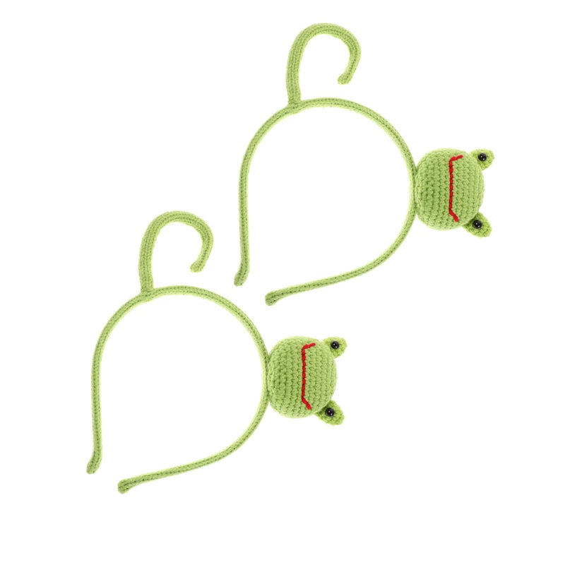 2pcs DIY Handmade Knitted Frog Cartoon Headband Cute Animal Hair Accessory for Women Suitable for Makeup Skincare Spa and Costume Parties - Image 1