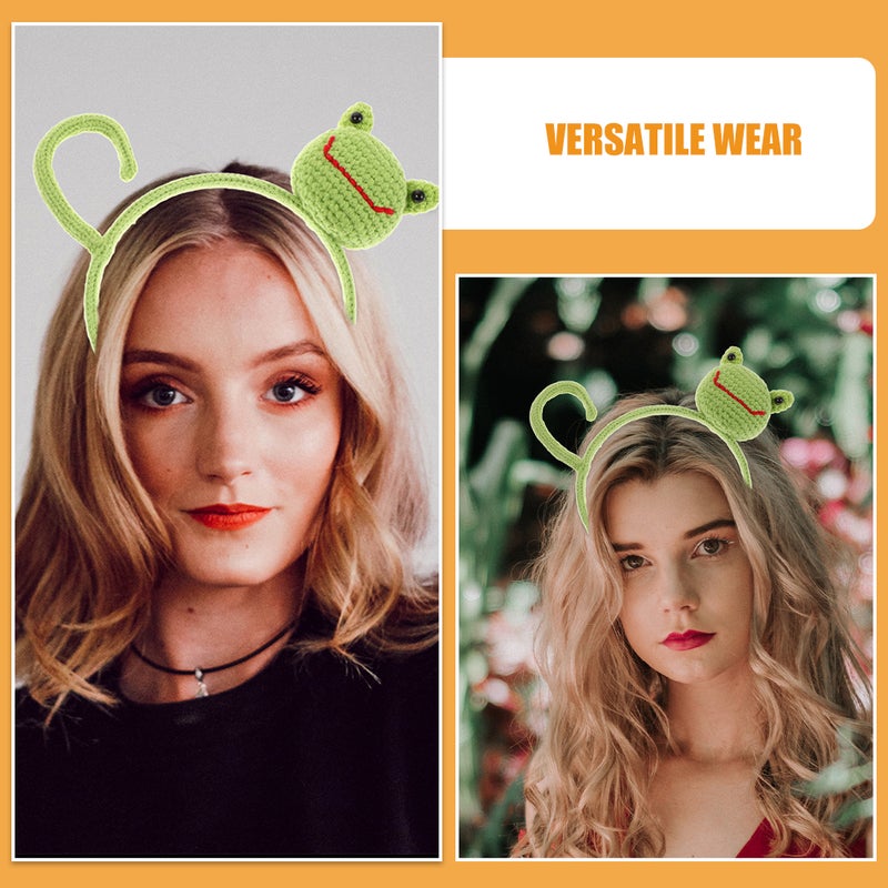 2pcs DIY Handmade Knitted Frog Cartoon Headband Cute Animal Hair Accessory for Women Suitable for Makeup Skincare Spa and Costume Parties - Image 3