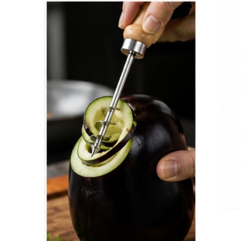 Premium Spiral Vegetable Corer with Wooden Handle | Professional Stainless Steel Drill Corer & Seed Remover | Heavy-Duty Twisting Tool for Hollowing Zucchini, Eggplant & Potatoes for Stuffing - Image 1