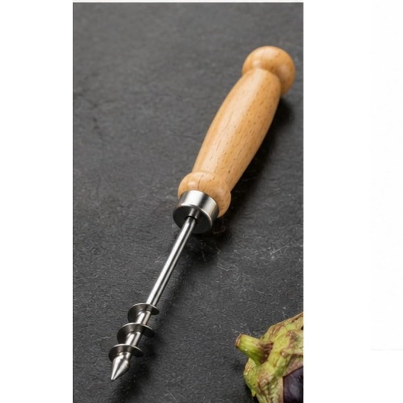 Premium Spiral Vegetable Corer with Wooden Handle | Professional Stainless Steel Drill Corer & Seed Remover | Heavy-Duty Twisting Tool for Hollowing Zucchini, Eggplant & Potatoes for Stuffing - Image 2