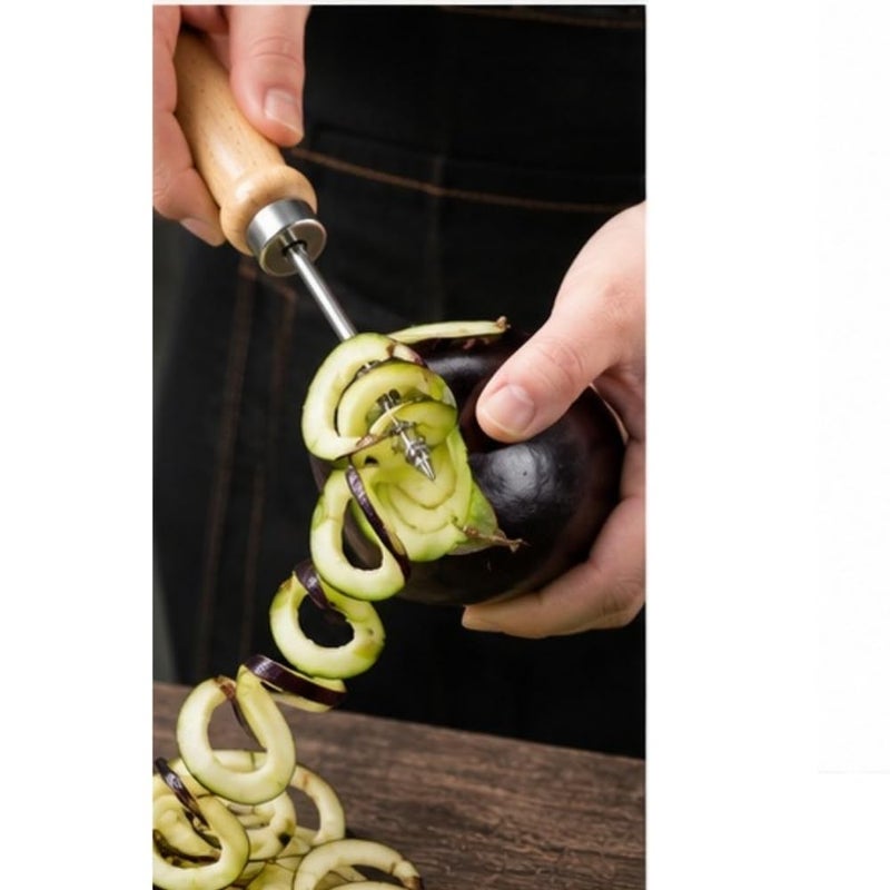 Premium Spiral Vegetable Corer with Wooden Handle | Professional Stainless Steel Drill Corer & Seed Remover | Heavy-Duty Twisting Tool for Hollowing Zucchini, Eggplant & Potatoes for Stuffing - Image 3