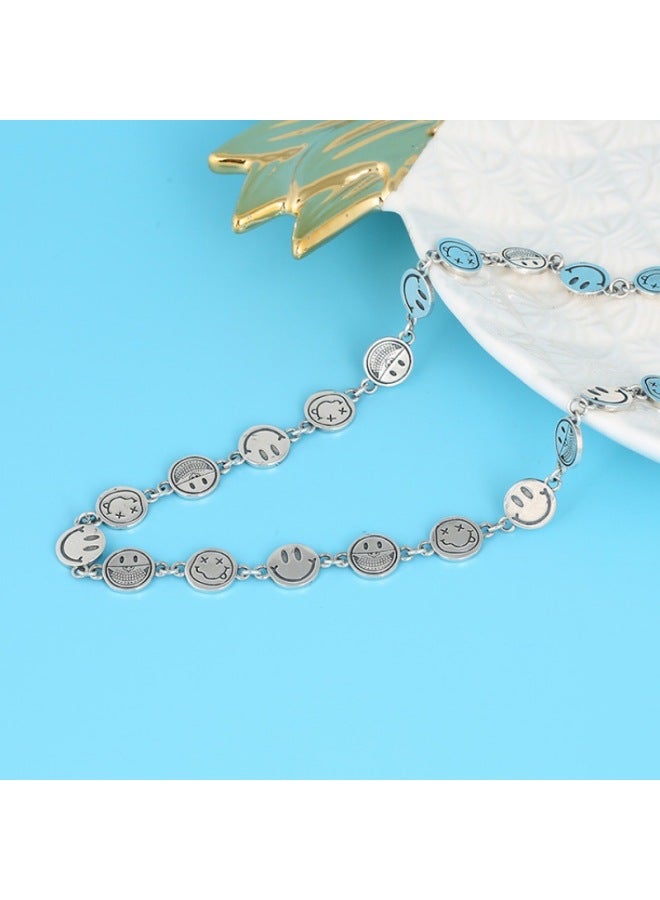 Multiple Smile Expression Necklace Cute Smiling Face Clavicle Chain Korea Dongdaemun S925 Sterling Silver Thai Silver Retro Short Style-Color:40+3cm-925 Silver - Image 2