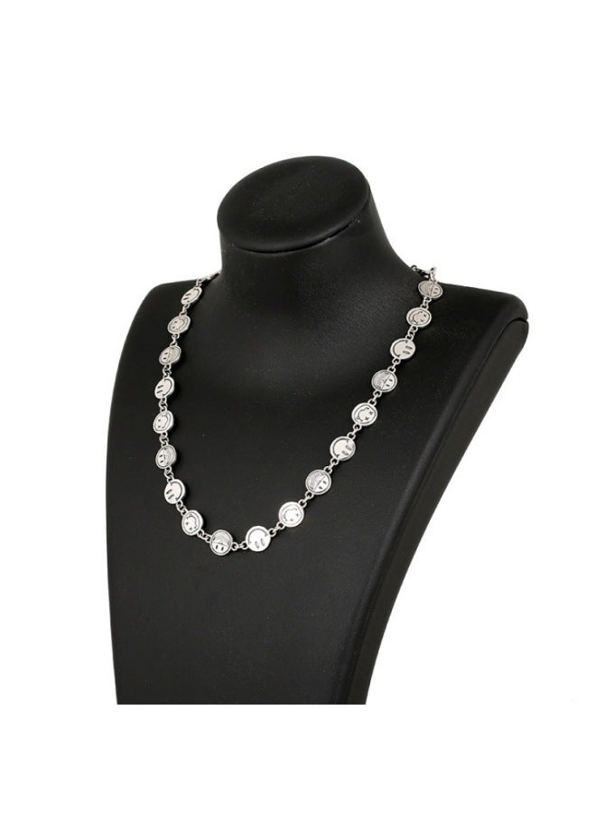 Multiple Smile Expression Necklace Cute Smiling Face Clavicle Chain Korea Dongdaemun S925 Sterling Silver Thai Silver Retro Short Style-Color:40+3cm-925 Silver - Image 4