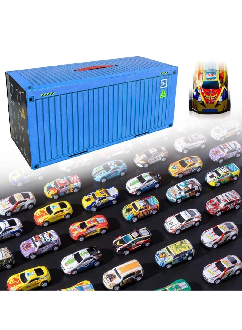 XiuWoo 48 Cars Pull Back Cars Toys for Kids Mini Cars Bulk for Kids Small Toy Cars Set with Garage and Runway, Pullback Bulk Cars for Toddlers, Boys Mini Race Car Party Favors Kids Toys Blue - Image 1