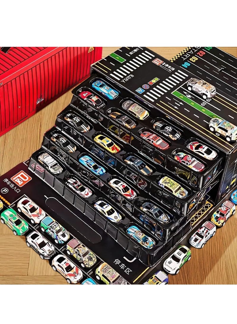 XiuWoo 48 Cars Pull Back Cars Toys for Kids Mini Cars Bulk for Kids Small Toy Cars Set with Garage and Runway, Pullback Bulk Cars for Toddlers, Boys Mini Race Car Party Favors Kids Toys Blue - Image 2