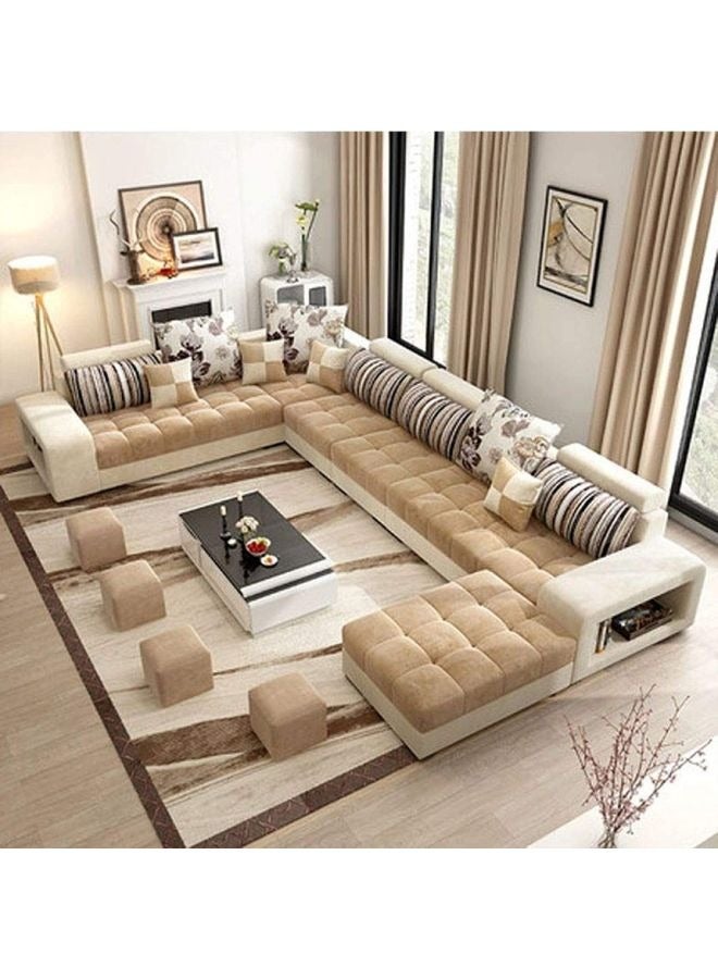 KARNAK Holly Sectional Sofa Set – Wood Frame And Cotton Fabric Upholstered Corner Sofa for Living Room, Apartment Furniture Cream - Image 1