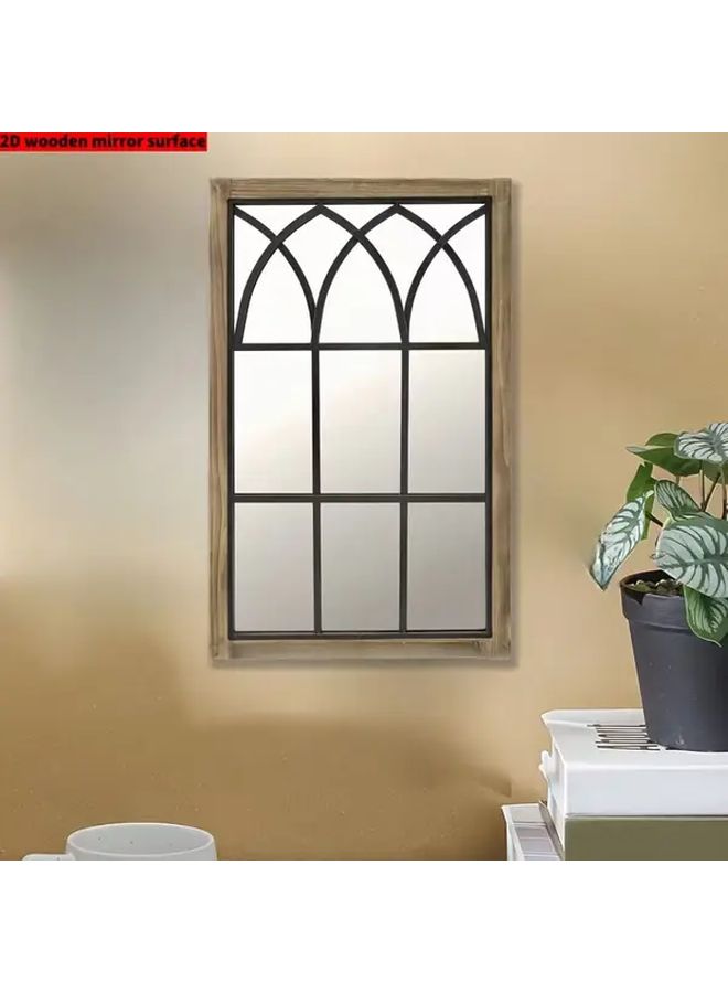 2D Flat Vintage Chinese Style Wooden Acrylic Wall Mirror With Arched Design For Living Room Bedroom Hotel Farmhouse Rustic Home Decor Holiday Wall Art - Image 2