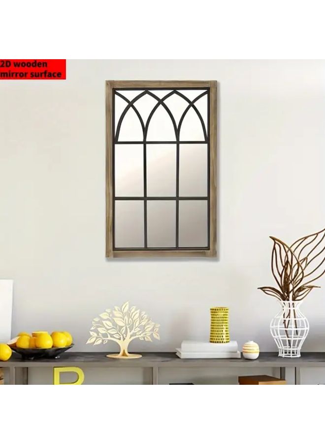 2D Flat Vintage Chinese Style Wooden Acrylic Wall Mirror With Arched Design For Living Room Bedroom Hotel Farmhouse Rustic Home Decor Holiday Wall Art - Image 1