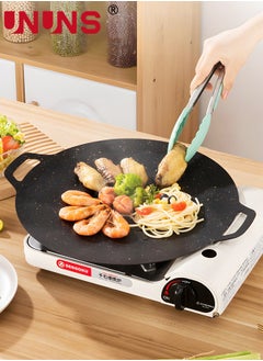 UNUNS 38cm Thickened Bbq Grill Pan,Grill Plate Barbecue Pan,Meat Roasting Pan Uncoated Nonstick Cookware For Home Gas/Outdoor Stoves,Round BBQ Griddle Pan With Hangable Handles,Baking Pancakes Ribs Pan  - Image 1
