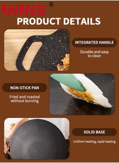 UNUNS 38cm Thickened Bbq Grill Pan,Grill Plate Barbecue Pan,Meat Roasting Pan Uncoated Nonstick Cookware For Home Gas/Outdoor Stoves,Round BBQ Griddle Pan With Hangable Handles,Baking Pancakes Ribs Pan  - Image 3