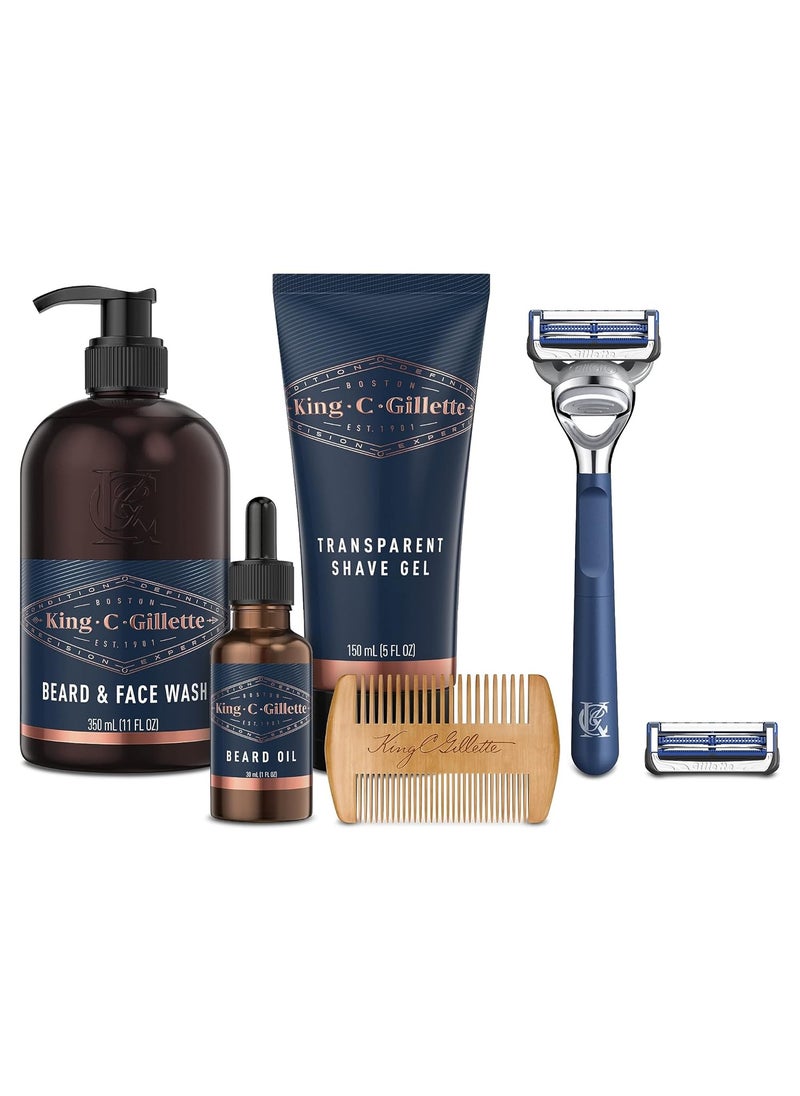 King C. Gillette King C Gillette Grooming Kit 1 Razor with 2 Blade Refills1 Oz Beard Oil 11 Oz Beard Wash 5 Oz Shave Gel 1 Comb 