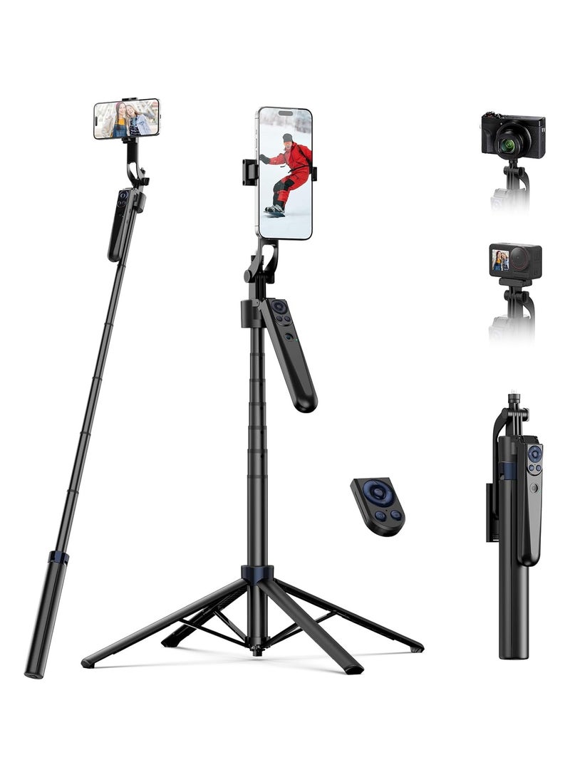 160cm Smart Auto-Face Tracking Tripod, 360° Rotation Auto Face Tracking Selfie Stick Tripod w Bluetooth Remote & Gesture Control, Compatible with Phones/Action Camera/Cameras, for Video Vlog  - Image 1