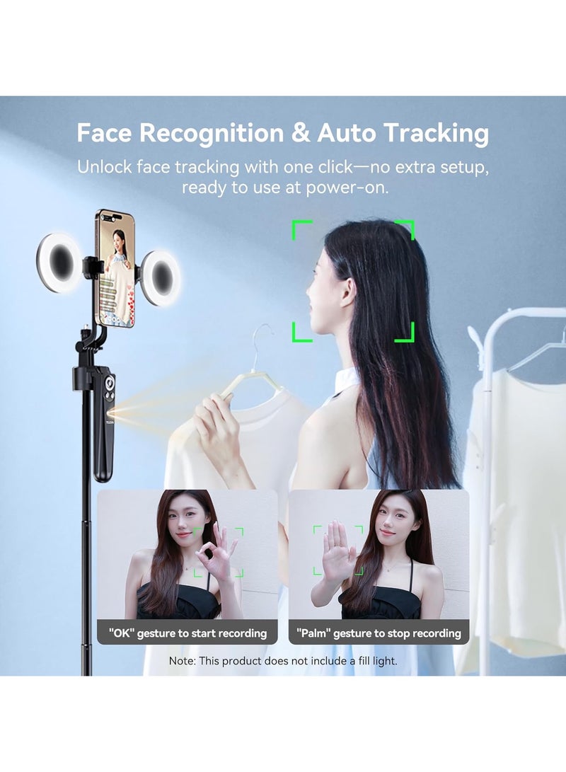 160cm Smart Auto-Face Tracking Tripod, 360° Rotation Auto Face Tracking Selfie Stick Tripod w Bluetooth Remote & Gesture Control, Compatible with Phones/Action Camera/Cameras, for Video Vlog  - Image 2