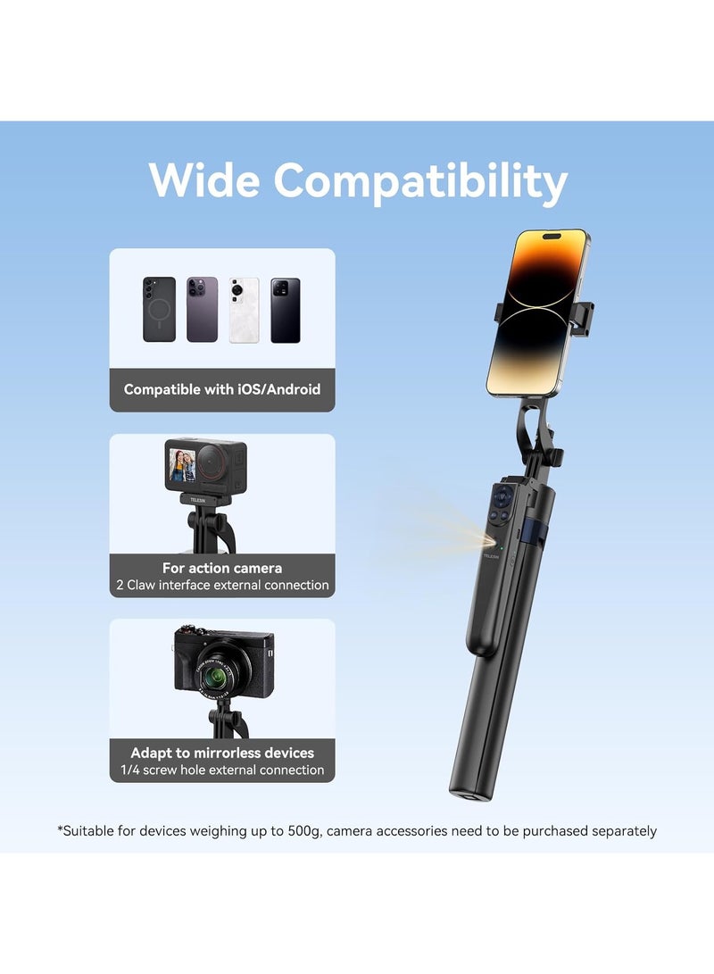 160cm Smart Auto-Face Tracking Tripod, 360° Rotation Auto Face Tracking Selfie Stick Tripod w Bluetooth Remote & Gesture Control, Compatible with Phones/Action Camera/Cameras, for Video Vlog  - Image 3