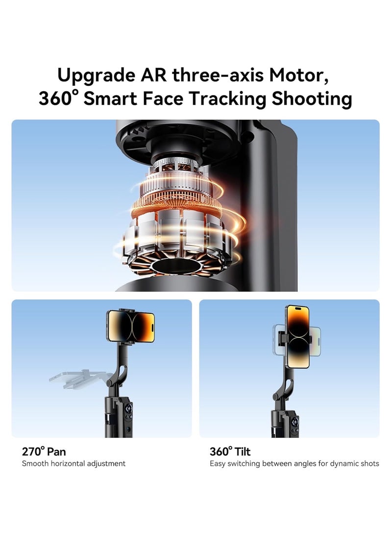 160cm Smart Auto-Face Tracking Tripod, 360° Rotation Auto Face Tracking Selfie Stick Tripod w Bluetooth Remote & Gesture Control, Compatible with Phones/Action Camera/Cameras, for Video Vlog  - Image 4