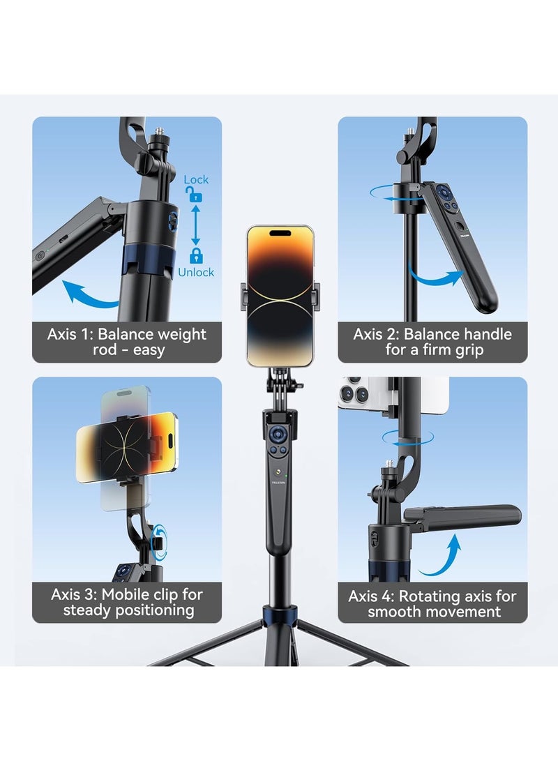 160cm Smart Auto-Face Tracking Tripod, 360° Rotation Auto Face Tracking Selfie Stick Tripod w Bluetooth Remote & Gesture Control, Compatible with Phones/Action Camera/Cameras, for Video Vlog  - Image 5