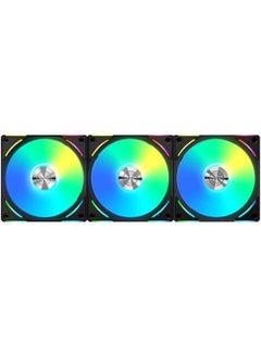 LIAN LI Lian-Li UNI Fan AL120 V2 Three Black, PBT+PC+Aluminum Materials, 120mm Fans, Up to 1900 RPM Fan Speed, 64.5 CFM Airflow, Pack of 3 | G99.12ALV23B.00  - Image 1