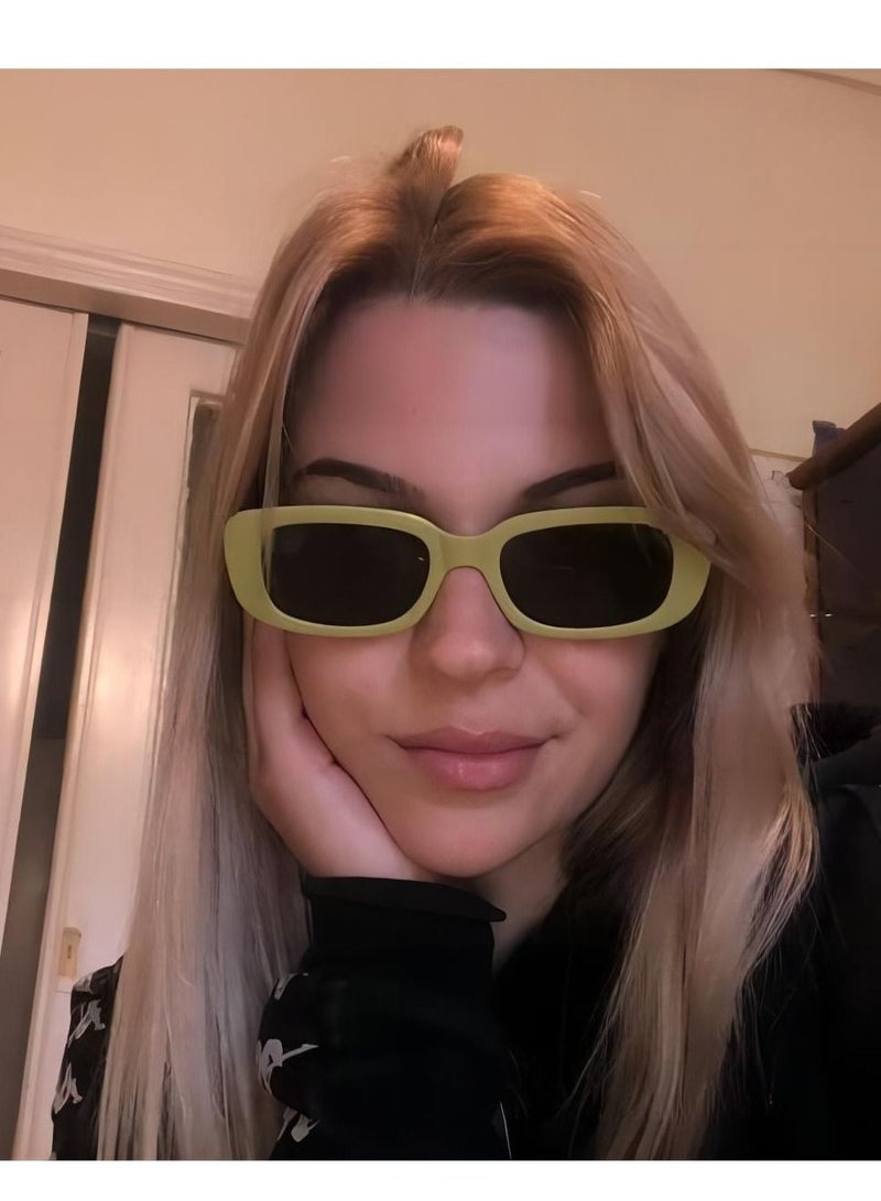 Suntown نظارات شمسية مستطيلة كلاسيكية للنساء والرجال، نظارات شمسية مربعة صغيرة عتيقة، نظارات حماية من الأشعة فوق البنفسجية 400، نظارات قيادة عتيقة 90 ثانية، إطار مربع ضيق مجموعة من 4: اللون أ - Image 3