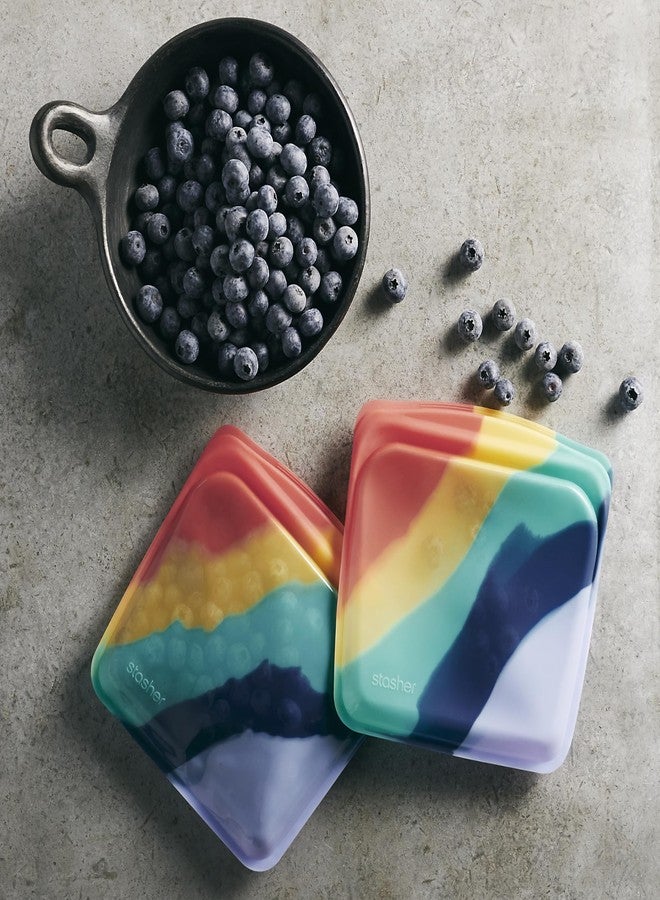 Stasher Reusable Silicone Storage Bag, Food Storage Container, Microwave and Dishwasher Safe, Leak-free, Bundle 6-Pack, Rainbow Splash + Blue Current + Green + Lavender - Image 3